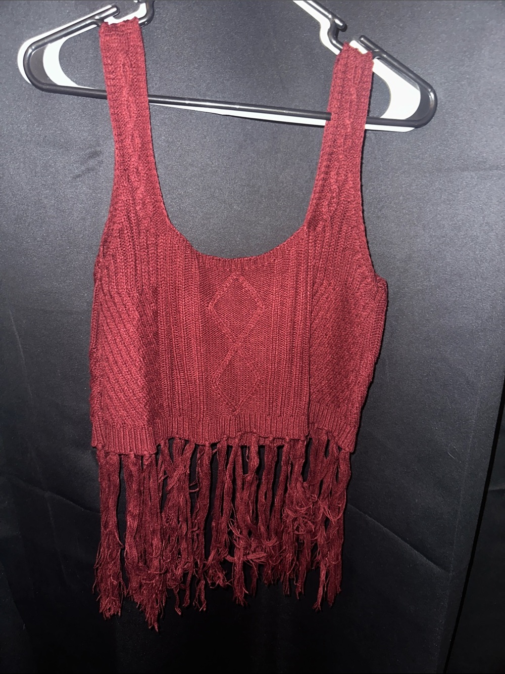 Fringed Knit Tank Top - Deep Wine